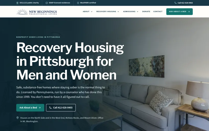 New Beginnings Transitional Living website